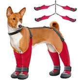 Idepet dog suspender boots overview showing adjustable straps and tall design