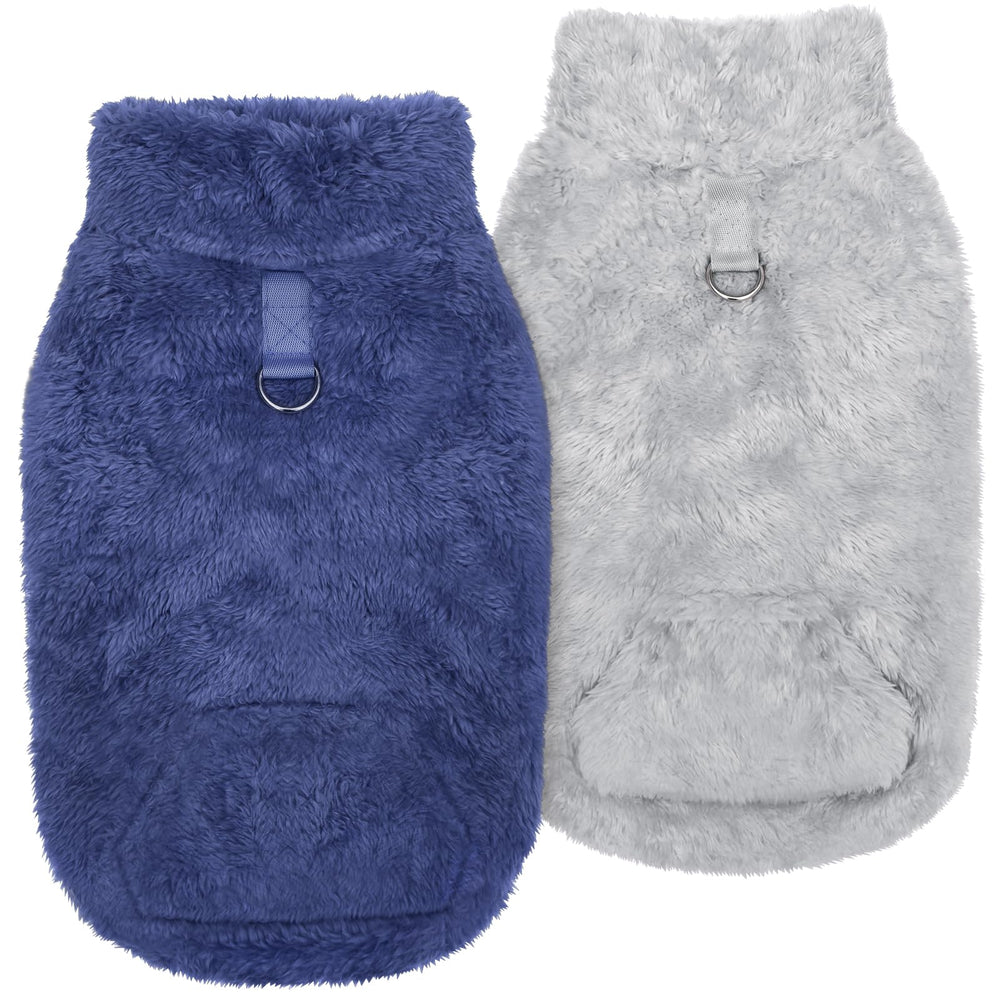 Idepet fleece dog sweater vest in grey and navy keeps small pets warm.
