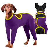 IDOMIK dog recovery suit on a sleeping dog showing comfortable coverage and protection.