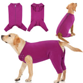 IDOMIK dog recovery suit purple back zipper keeps wounds protected during post-surgery care.
