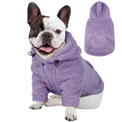 IDOMIK fuzzy dog sweater hoodie front view with easy-on zipper for quick wear