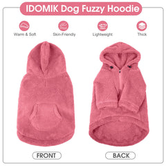 IDOMIK fuzzy dog sweater pink hoodie back shows secure fit and festive styling