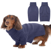 IECOii Dachshund Sweater blue turtleneck closeup shows cozy knit warmth for pets.