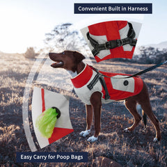 IECOii dog coat with harness red back view showing built-in harness.