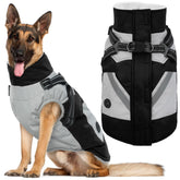 IECOii dog coat winter waterproof back view shows secure fit for large dogs during cold walks.