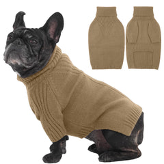IECOii dog sweater camel front view for medium dogs keeps warmth on winter walks.