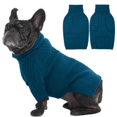 IECOii dog sweater in peacock blue keeps medium dogs warm on winter walks