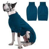 IECOii extra-large dog sweater in Peacock Blue back view for warm winter walks