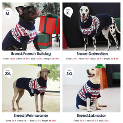 IECOii XXL dog sweater holiday pattern blue, festive holiday style.