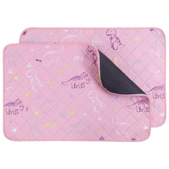 IEUUMLER washable pee pad pink dinosaur design, 24x18 inches, two-pack for potty training and playpen.