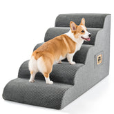 IFNOW 5-step dog stairs on bed in grey offering gentle access for small pets