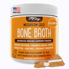 iHeartDogs Bone Broth & Collagen powder sprinkled on dog food for joint support