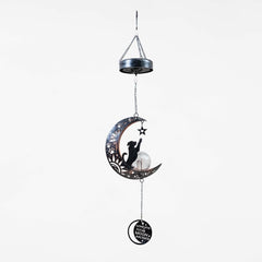 iHeartDogs dog on crescent moon wind chime features filigree pawprints and stars