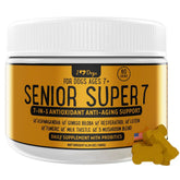 iHeartDogs Senior 7 bottle closeup highlighting longevity and cognitive support