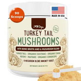 iHeartDogs turkey tail mushroom powder sprinkled on dog food for immune support.