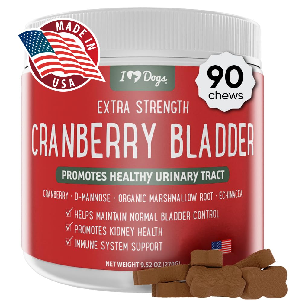 iHeartDogs urinary-support bottle with cranberry and D-Mannose may support healthy urinary function in dogs