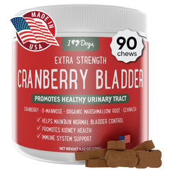 iHeartDogs urinary-support bottle with cranberry and D-Mannose may support healthy urinary function in dogs