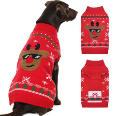 IKIPUKO Christmas dog sweater front view shows festive warmth for large dogs