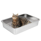 IKITCHEN stainless steel cat litter box front view highlights ample space for larger cats