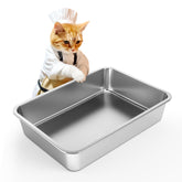 ikitchen stainless steel cat litter box, front view highlights durable rustproof construction for long-lasting use