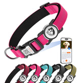 ilFindYou reflective rose red collar size M front view with AirTag holder, night visibility.