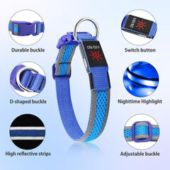 Illumifun LED Dog Collar closeup-strap shows durable mesh and light guide.