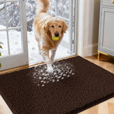 IM HOME dog door mat chenille close-up shows absorbent fibers for muddy paws.