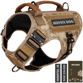 Service Dog Vest - HEYCAHVA Tactical Dog Harness Full Metal Buckles Dog Vest for Large Medium Dog Reflective No Pull Dog Harness with Leather Handle, Hook & Loop for Hiking Training (Desert Camo, XL)