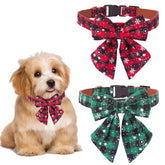 ADOGGYGO 2 Pack Christmas Dog Collar with Bow Tie, Classic Plaid Red Green Dog Collars with Removable Bowtie Christmas Collars for Extra Small Dogs Pets (X-Small)