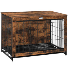 HOOBRO dog crate furniture exterior in rustic brown shows sturdy, multi-functional design.