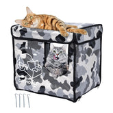 Indestructible Cat House Outdoor with Two-Sided Escape Door, Insulated and 100% Waterproof, Outside Weatherproof Feral Cat Shelter for Winter, Oxford Cloth Upgraded(Camouflage, s)