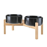 SPUNKYJUNKY Elevated Dog Bowls Ceramic, 7.3'' Dogs Food Water Bowls Raised with Non-Slip Bamboo Stand for Medium to Large Sized Breed Microwave Dishwasher Safe - 42 OZ,Black