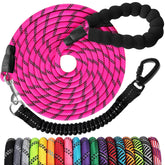 Long Dog Leash 15 FT: Heavy Duty Rope Leashes for Dogs Training with Swivel Lockable Hook Reflective Threads Bungee and