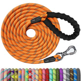 NTR Heavy Duty Dog Leash - 15FT Training with Lockable Bone Hook, Padded Handle & Reflective Threads - Orange