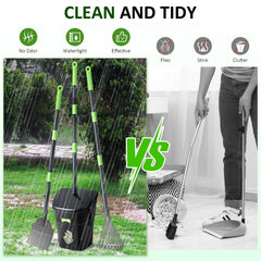 CHUICHUIHU Dog Pooper Scooper, Long Handle Adjustable Metal Swivel Bin & Rake & Spade Kit with 20 Waste Bags, Portable Heavy Duty Dog Poop Scooper for Gravel Lawn, Suit for Small Medium Large Dog