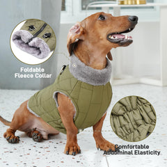 JoyDaog Warm Fleece Dog Coats with Durable Harness Buitl in D-Ring,Waterproof Doggie Jacket for Medium Dogs,Dog Vest for Cold Winter,Green L