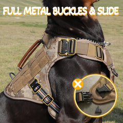 Service Dog Vest - HEYCAHVA Tactical Dog Harness Full Metal Buckles Dog Vest for Large Medium Dog Reflective No Pull Dog Harness with Leather Handle, Hook & Loop for Hiking Training (Desert Camo, XL)