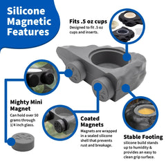 Pangea Silicone Gecko Feeding Ledge - Magnetic Mini Food Dish for Reptile Tank - 4.125" x 2.625" x 1.18" - Fits 0.5oz Cups (Gray)