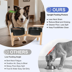 SPUNKYJUNKY Elevated Dog Bowls Ceramic, 7.3'' Dogs Food Water Bowls Raised with Non-Slip Bamboo Stand for Medium to Large Sized Breed Microwave Dishwasher Safe - 42 OZ,Black