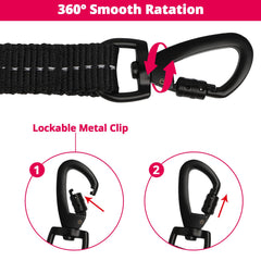 Long Dog Leash 15 FT: Heavy Duty Rope Leashes for Dogs Training with Swivel Lockable Hook Reflective Threads Bungee and Padded Handle - Dog Lead for Large Small Medium Dogs Outside Walking Hiking Pink