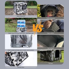 Indestructible Cat House Outdoor with Two-Sided Escape Door, Insulated and 100% Waterproof, Outside Weatherproof Feral Cat Shelter for Winter, Oxford Cloth Upgraded(Camouflage, s)