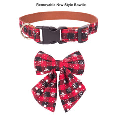 ADOGGYGO 2 Pack Christmas Dog Collar with Bow Tie, Classic Plaid Red Green Dog Collars with Removable Bowtie Christmas Collars for Extra Small Dogs Pets (X-Small)