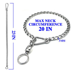 Dog Chain Collars 304 Stainless Steel Metal Chew Proof Dog Necklace Anti Winding Dog Leash Extension Lead for Small Medium Large Dogs Training and Walking. (Medium:23in x 3mm(Neck max 20in))