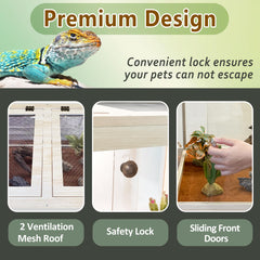 PROLEE Tempered Glass Bearded Dragon Tank,28 Gallon Reptile Tank with Meatl Mesh Roof and Front Sliding Door, Anti-Scratch Lizard Tank,Spacious Reptile Enclosure for Snakes,Lguanas, Chameleons(Oak)