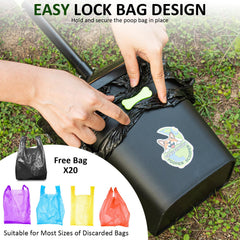 CHUICHUIHU Dog Pooper Scooper, Long Handle Adjustable Metal Swivel Bin & Rake & Spade Kit with 20 Waste Bags, Portable Heavy Duty Dog Poop Scooper for Gravel Lawn, Suit for Small Medium Large Dog