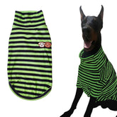 IMDOUBLEDOU Turtleneck Dog Shirt Green Striped front view for warmth and snug fit.