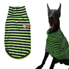 IMDOUBLEDOU Turtleneck Dog Shirt Green Striped front view for warmth and snug fit.