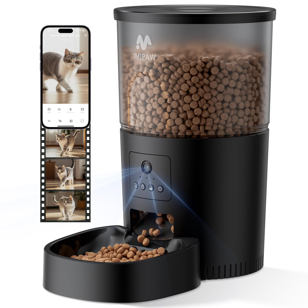 IMIPAW automatic cat feeder front view enables real-time pet monitoring.