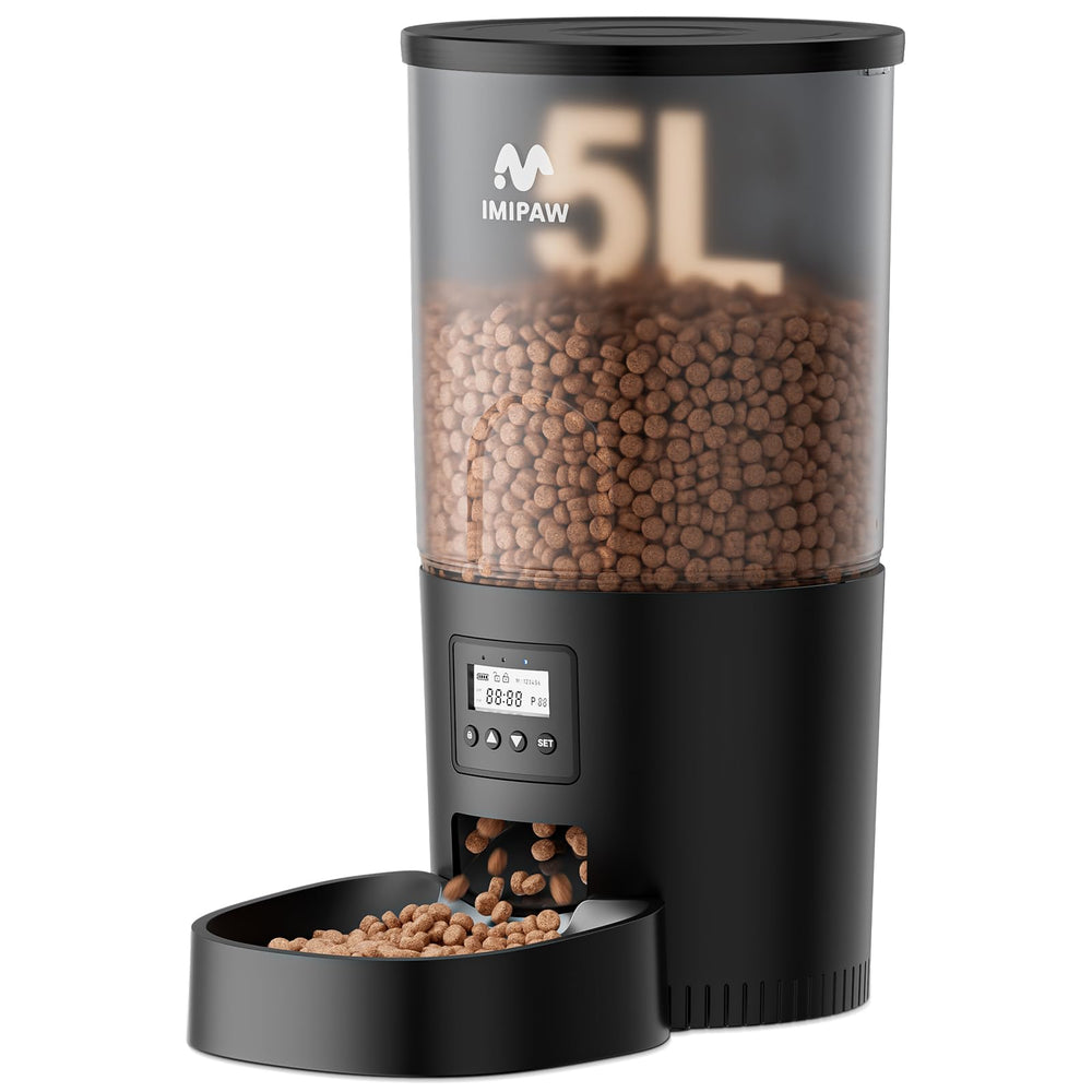 IMIPAW automatic cat feeder front view emphasizes compact design for reliable daily meals