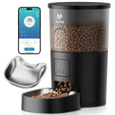IMIPAW automatic cat feeder front view with stainless steel bowl for easy feeding.